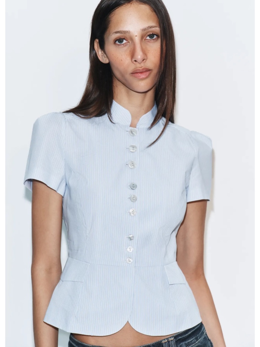 ZARA NWT Short Sleeve Button Front Top